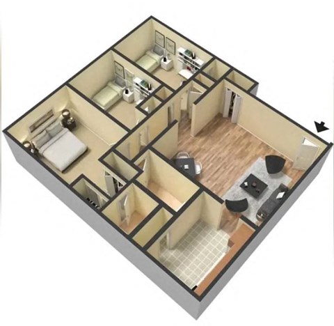 Floor plan for 3 beds, 1.5 baths, 1166 sqft